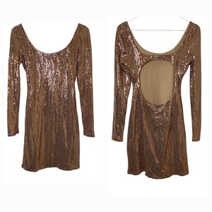 Jump Apparel  Sequin Rose Gold Backless‎ Mini Dress